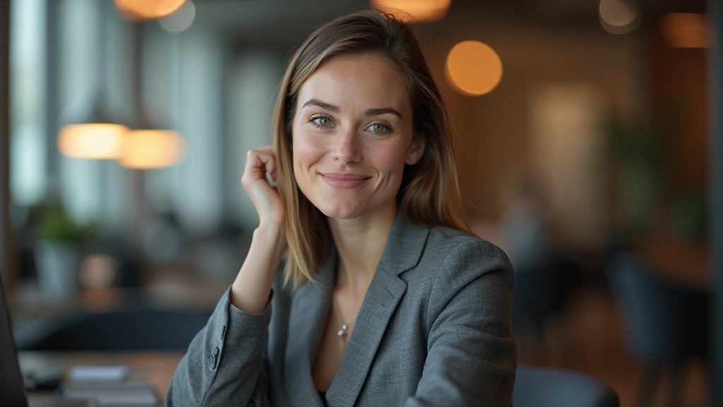 Zelfverzekerde vrouw in kantoorruimte met professionele houding