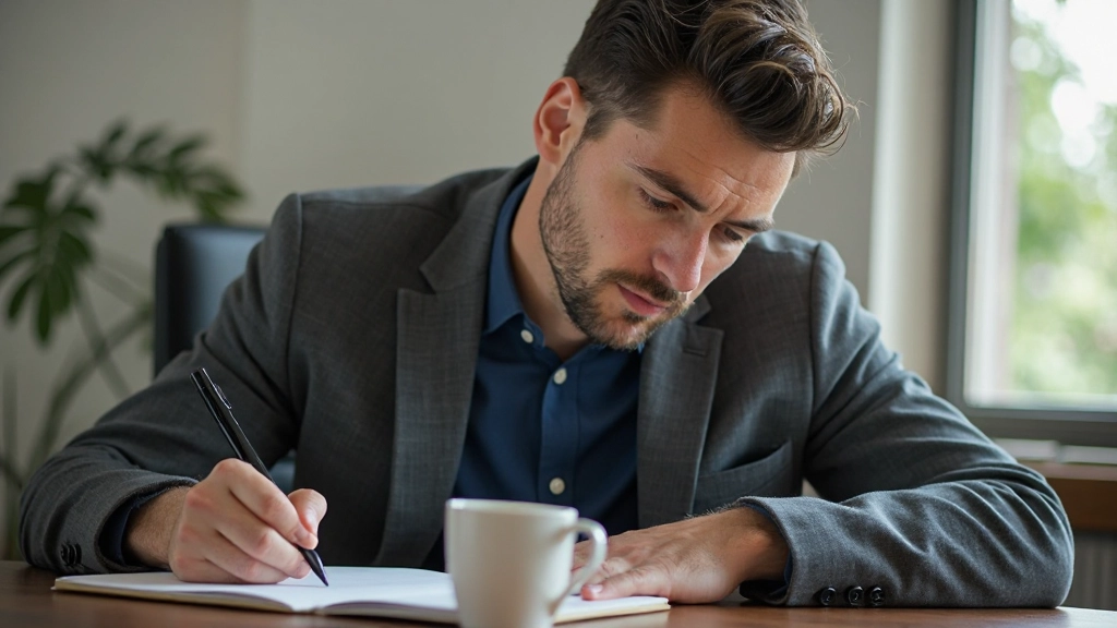 Persoon schrijft doelstellingen op in dagboek, zelfgesprekken trainen