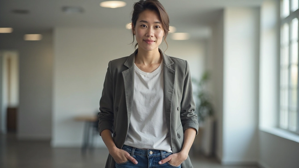 Persoon in zelfverzekerde houding met rechtopstaande schouders in een lichte ruimte