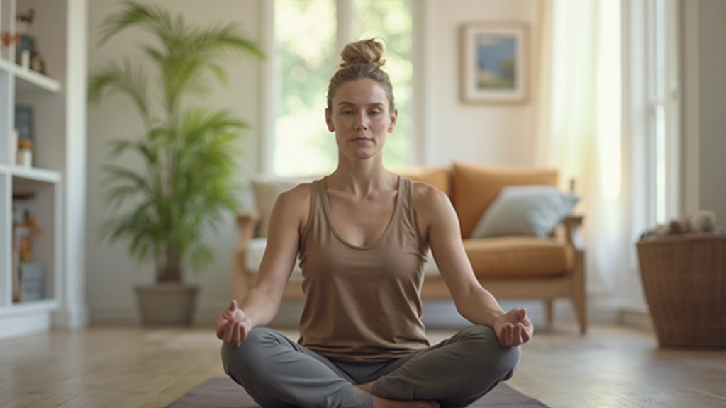 Vrouw die mediteert met perfecte houding en een rustig gezicht in een zen-achtige omgeving